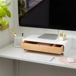 White Monitor Stand With Drawer - Brightroom™